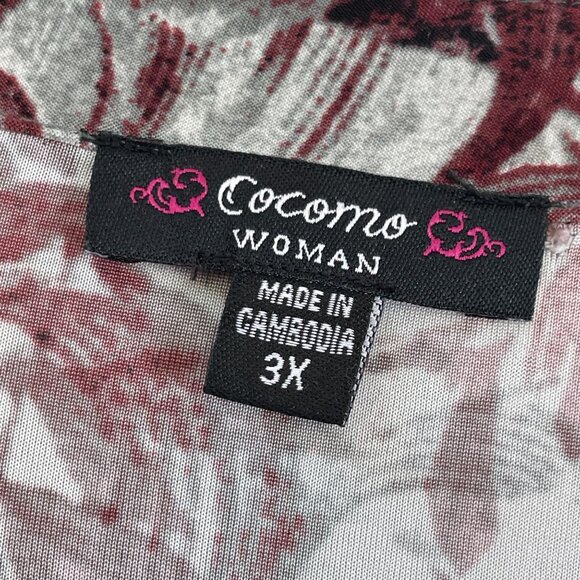 Cocomo Woman Plus 3X Floral Stretch Tunic Top Blouse Roll Tab Sleeve Shirt - Picture 4 of 11